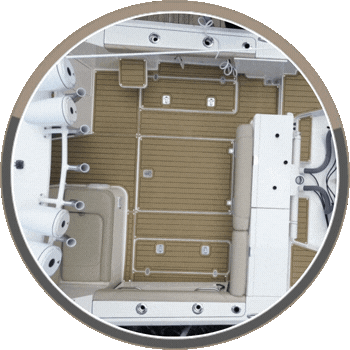 Premium synthetic teak grain and routed lines on marine decking